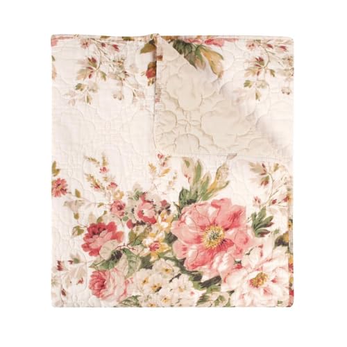 Greenland Home Grace - Classic Traditional Floral - Cotton Quilted Throw Blanket, 50 x 60 inches, Buttercup