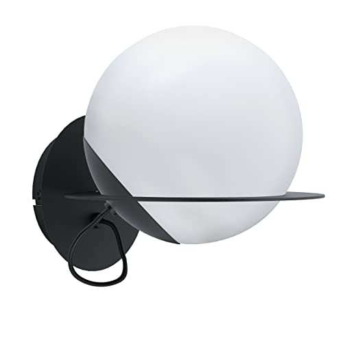 EGLO Sabalete Wall Lamp, 1 Bulb Modern Wall Light, Interior Wall Light, Steel and Glass, Living Room Lamp, Hallway Lamp in Black, White, Opal Matte, E27 Socket