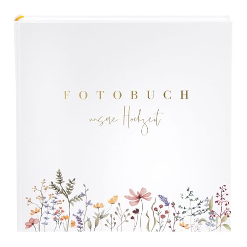 goldbuch 08 044 Wedding Album Flower Love White Photo Album with 60 White Pages and Glassine Dividers, Memory Album with Gold Embossing, Photo Album with Flower Motif, Approx. 30 x 31 x 4 cm