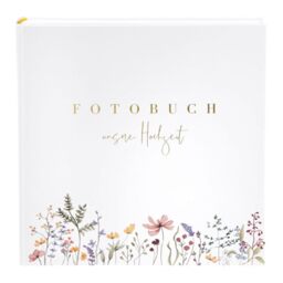 goldbuch 08 044 Wedding Album Flower Love White Photo Album with 60 White Pages and Glassine Dividers, Memory Album with Gold Embossing, Photo Album with Flower Motif, Approx. 30 x 31 x 4 cm