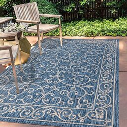 JONATHAN Y SMB106D-8 Charleston Vintage Filigree Textured Weave Indoor Outdoor Area Rug, Classic, Traditional, Easy Clean, Bedroom, Kitchen, Backyard, Patio, Non Shed, Navy/Gray, 240 cm X 300 cm