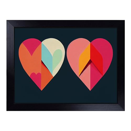 Lap Tray with Bean Bag Cushion, Abstract Art Love Heart - Handmade in the UK, Raised Wooden Edge, Padded Cushion, Heat-Resistant Wipe-Clean Surface, for Meals, Laptops and Crafts