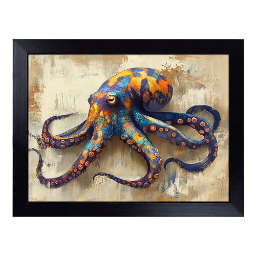 Lap Tray with Bean Bag Cushion, Octopus Graphic - Handmade in the UK, Raised Wooden Edge, Padded Cushion, Heat-Resistant Wipe-Clean Surface, for Meals, Laptops and Crafts