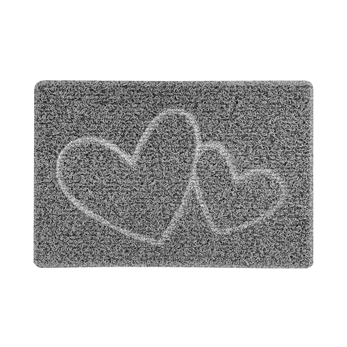 Nicoman DOUBLE HEART Embossed Shape Door Mat-Trapper Jet-Washable Doormat-(Use Indoor or Sheltered Outdoor), Small (60x40cm), Black with Grey