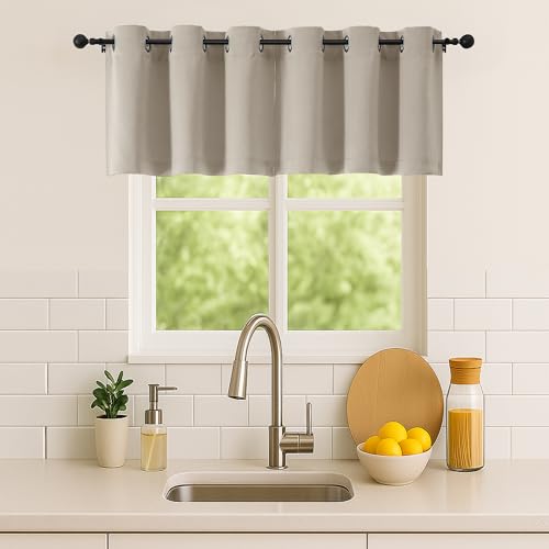 Simplebrand Stone Kitchen Valances for Windows 18 Inches Long 2 Pack, Room Darkening Window Valances for Living Room, Grommet Short Straight Drape Kitchen Curtains for Bedroom Kids Room, 40Wx18L