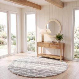 Safavieh Moroccan Shaggy Indoor Woven Round Area Rug, Berber Shag Collection, BER163, in Light Grey / Cream, 155 X 155 cm for Living Room, Bedroom or Any Indoor Space