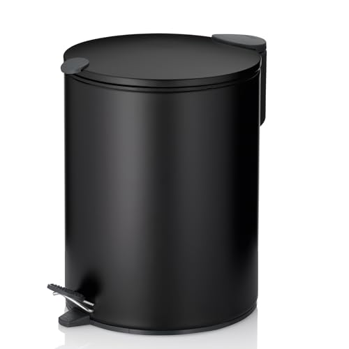 kela Cosmetic Bin Matt Black 5 Litres Silent-Close Lid Pedal Bin Bathroom Bin, Bathroom Bin with Inner Bucket and Carry Handle