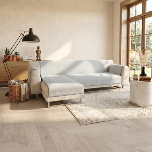 Non-Slip Comfort Sofa Cover with Left Peninsula and Side Armrest Covers, Made in Italy, Sofa Seat 290 cm ??? Light Grey