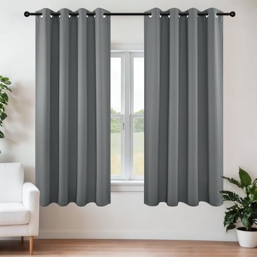 Joydeco Blackout Curtains 63 Inch Length 2 Panels Set, Thermal Insulated Long Drapes 2 Burg, Room Darkening Grommet Drapes for Living Room Bedroom Window