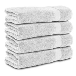 Komfortec Set of 4 Bath Towels 70 x 140 cm 100% Cotton 470 g/m² Terry Cloth Soft White