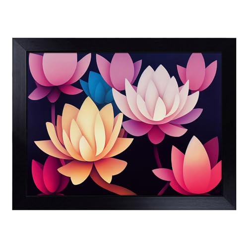 Lap Tray with Bean Bag Cushion, Inspirational Lotus Flowers - Handmade in the UK, Raised Wooden Edge, Padded Cushion, Heat-Resistant Wipe-Clean Surface, for Meals, Laptops and Crafts