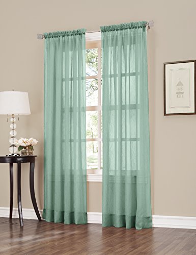 "No. 918 Erica Crushed Sheer Voile Rod Pocket Curtain Panel, 51"" x 63"", Mineral Blue"
