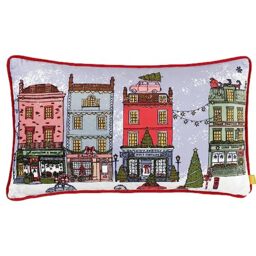 furn. Christmas Spirit Feather Filled Cushion (Multicolour - 30x50cm) - Festive Christmas Heritage Snowy Street Scene Velvet Decorative Pillow