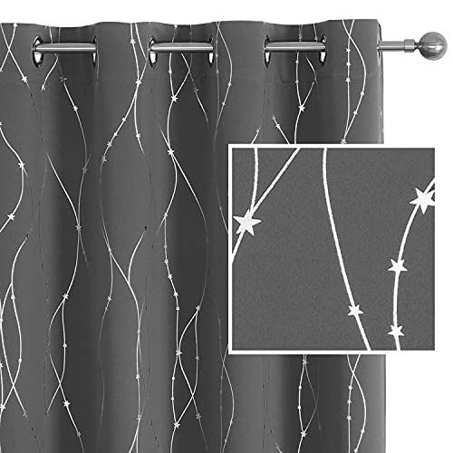 SMILE WEAVER Grey Blackout Curtains for Living Room 108 Inch Long 2 Panels,Room Darkening Curtain-Star Print Design Noise Reducing Thermal Insulated Light Blocking Bedroom Window Drapes