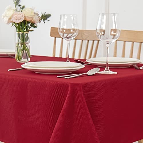 maxmill Jacquard Square Tablecloth Stain Resistant Waterproof Wrinkle Resistant Washable Soft Table Cloth, Fabric Table Cover for Dining Room, Indoor and Outdoor Use, 52 x 52 Inch, Red