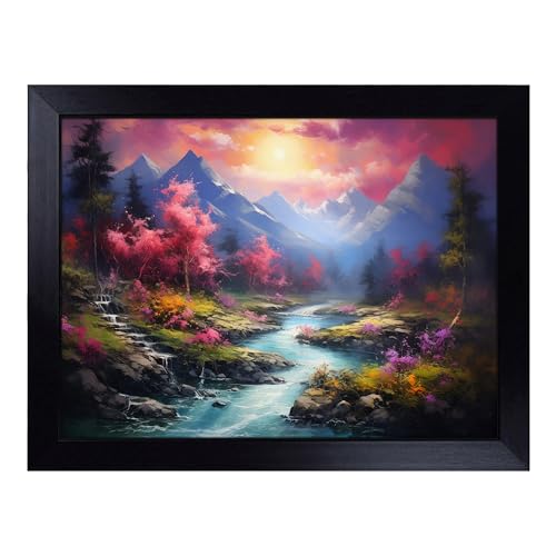 Lap Tray with Bean Bag Cushion, River Photograph 8K - Handmade in the UK, Raised Wooden Edge, Padded Cushion, Heat-Resistant Wipe-Clean Surface, for Meals, Laptops and Crafts