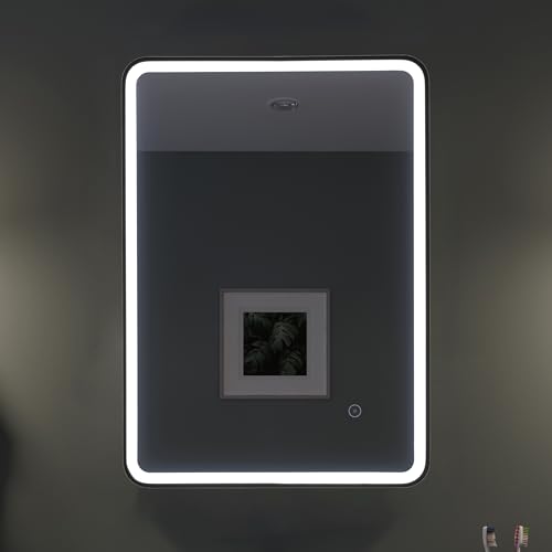 Croydex Henderson Illuminated LED Black Frame Bathroom Mirror, built-in Heated Demister Pad and Touch Sensor, 500 x 700mm MM830021E
