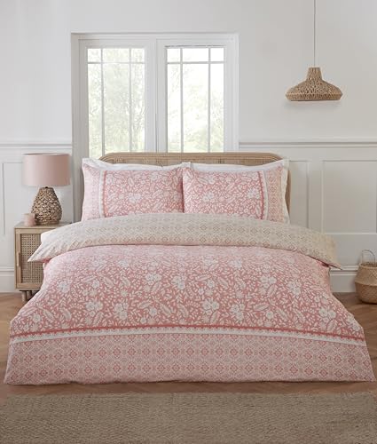Rapport home Pink King Size Duvet Cover Set - Reversible Floral Microfibre Bedding - Easy Care & Soft Touch Comfort for Bedroom Decor