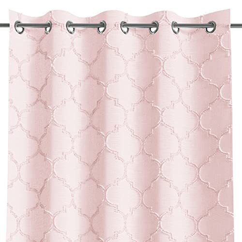 AmeliaHome Curtain 140 x 270 cm 1 Piece Semi-Transparent Eyelet Curtain Pink Delva