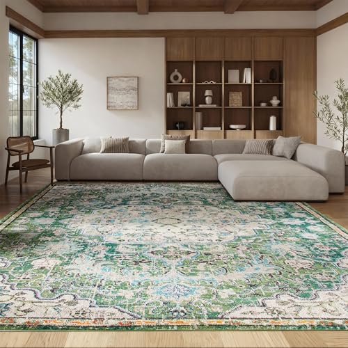 Safavieh Boho Rug for Living Room, Dining Room, Bedroom - Madison Collection, Short Pile, in Green and Turquoise, 244 X 305 cm