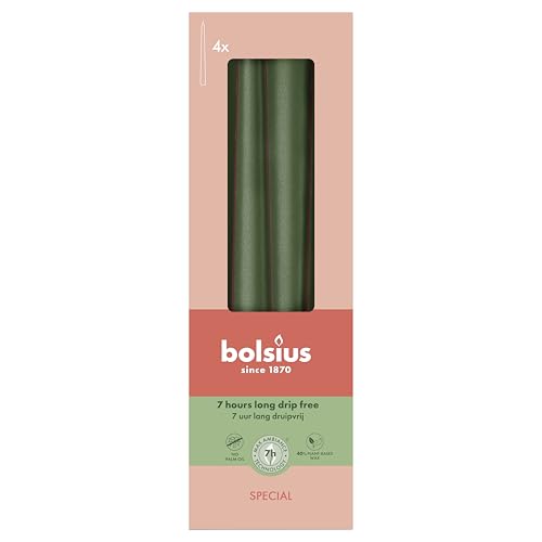 Bolsius Essentials Smooth Taper Candles - Green Metallic - 24.5 cm - Pack of 32 - Decorative Candles - Without Palm Oil