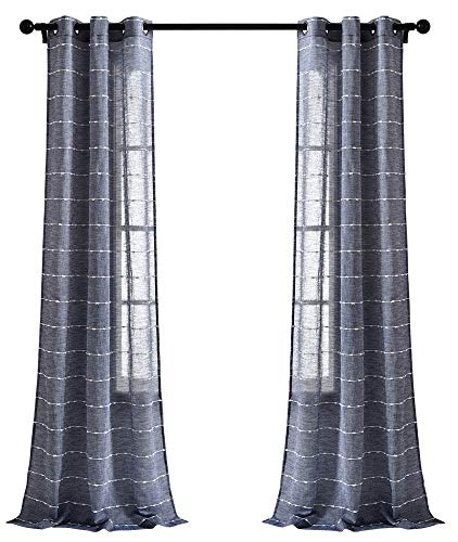 "Lush Decor Navy Farmhouse Textured Grommet Sheer Window Curtain Set (84"" x 38""), 84"" x 38"