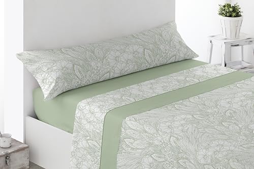 Miracle Home. Arges Bed Sheet Set 4 Piece Set, Fitted Sheet, Flat Sheet and 2 Pillowcases, Anti-Peeling, 50% Cotton-50% Brushed Microfibre, Green, 150 x 200 cm, 150 cm Bed