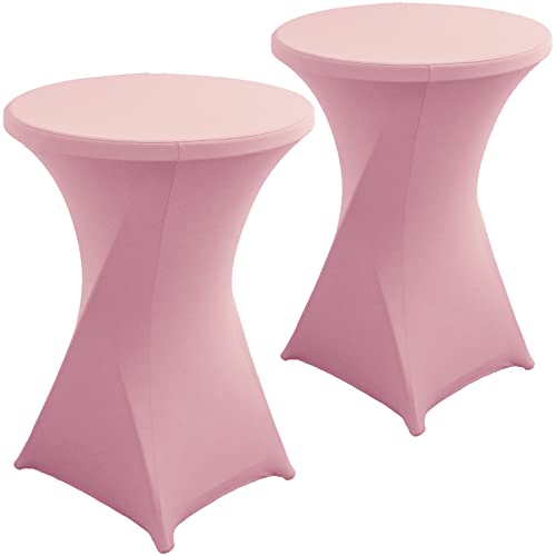 2 Pack Pink Spandex Cocktail Table Covers 32x43 Inch, Stretch Round Cocktail Tablecloth, Fitted Highboy Table Cover Cloth for Wedding, Party, Banquet, Event, Restaurant