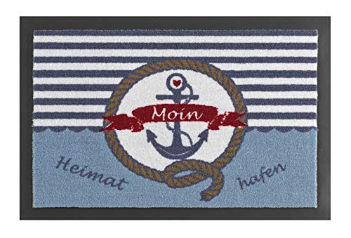 HANSE Home Printy Doormat for Indoor and Outdoor Use, 40 x 60 cm, Dirt Trapper Mat, Port of Registry with Lettering, Washable & Weatherproof, Non-Slip for Entrance Area and Outdoor Use, Blue