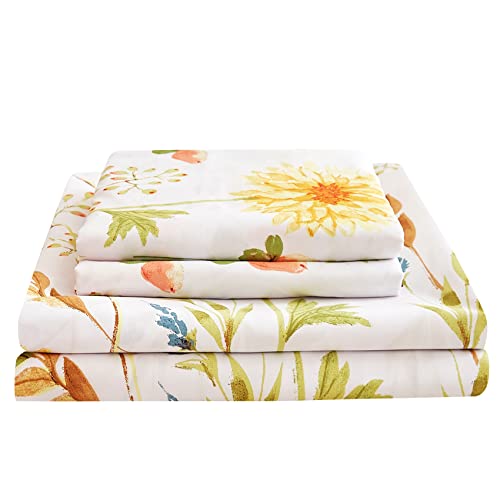 JSD Yellow Floral Soft Botanical Microfiber Extra Deep Pocket 4 Piece Sheet Set
