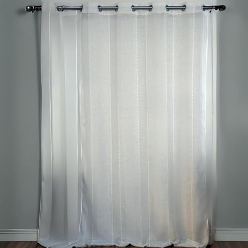 Homemaison - Fantasy 3 Weave Net Curtain - Polyester - Vertically Striped - Round Silver Eyelets Ø 4 cm - Ready to Hang - Window - 140 x 260 cm - White