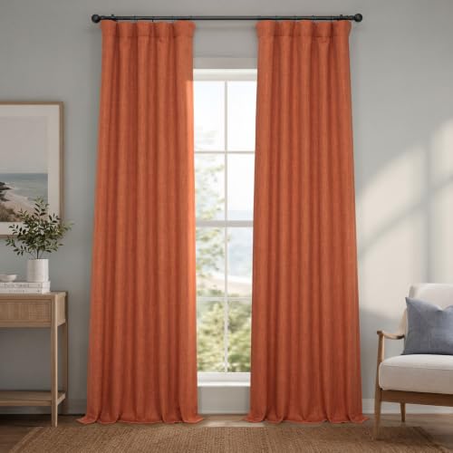 HPD Half Price Drapes Faux Linen Room Darkening Curtains - 96 Inches Long Luxury Linen Curtains for Bedroom & Living Room (1 Panel), 50W X 96L, Desert Orange