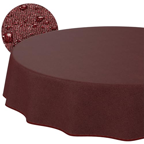 ANRO Washable Tablecloth Bordeaux Linen Look with Hem Round Diameter 120 cm - Edged with hem, table linen made of coated fabric, dirt and water-repellent, easy to clean, washable at 30 ??C