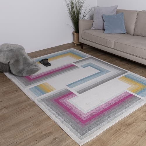 Asiatic Edits Low Pile Geometric Cream Multi Indoor Rug for Living room, Bedroom, Conservatory, Hallway, Large Area, Easy to Clean, Area Rugs - Non Shedding 200x290cm