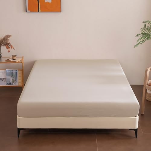 Sonive Double Fitted Sheet, Soft Brushed Microfibre Fade-Resistant Hotel Quality Bed Sheet for Double Bed 135 x 190cm, Beige
