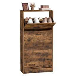 VASAGLE Shoe Storage Cabinet With 3 Flip Drawers, Slim Shoe Cupboard with Doors, 3-Tier Shoe Cabinet 60 x 24 x 120 cm, Space Saving Narrow Hallway Storage, Rustic Brown, Custos Collection LBC030X01