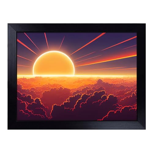 Lap Tray with Bean Bag Cushion, Dazzling Sunset - Handmade in the UK, Raised Wooden Edge, Padded Cushion, Heat-Resistant Wipe-Clean Surface, for Meals, Laptops and Crafts