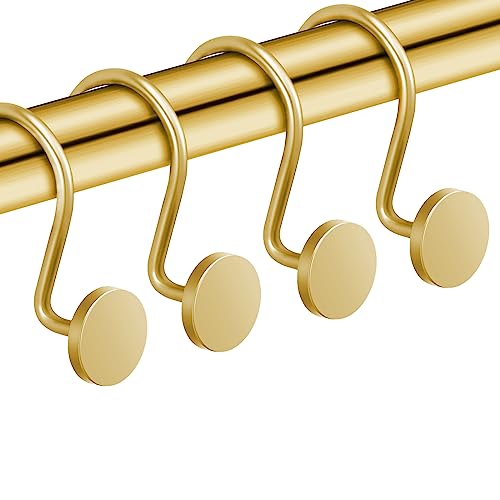 CHICTIE Gold Shower Curtain Hooks, Rustproof Shower Curtain Rings for Bathroom, Metal Shower Hooks for Shower Curtain Rod, Modern Decorative Shower Curtain Hangers Set of 12, Round Heavy Duty Design