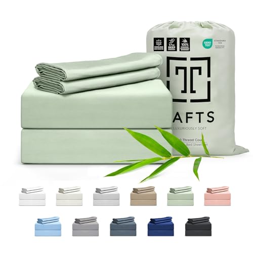 Tafts Bamboo Sheets Queen Size Bed Sheets 5 Piece Set, Pure 100% Organic Bamboo Viscose, 17” Deep Pockets – Luxuriously Soft, Silky, Cooling Sheets, Double Stitched, (Green)