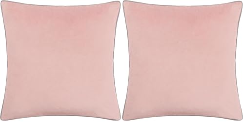 furn. Meridian Cushion Cover – Luxury Contrast Piped Velvet Decorative Case (Blush/Grey - 45x45cm) (Pack of 2)
