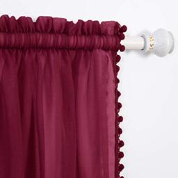 Elegant Comfort Semi-Sheer Pom Pom Tassels Curtains - 2 Panels Set - with 2inch Rod Pocket - Solid Sheer Curtain Drapes for Living Room, Bedroom, W60 X L84, Burgundy