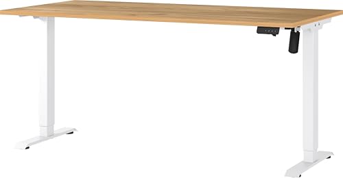 Germania Desk 8024-242, in Navarra-oak repro/White, electr. height-adjustable, single-engined, 160 x 119 x 80 cm (WxHxD)