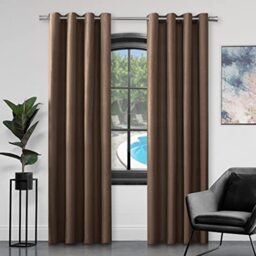 Gaveno Cavailia Luxury Fully Lined Plain FAUX SILK EYELET CURTAINS With Tie Backs Brown 66 x 72 Inches 31068952