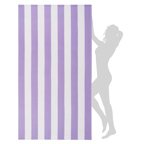 WILFA Extra Large Striped Lightweight Pool Towel, XL Mircofiber Cabana Swim Travel Towel for Adults, Light Purple