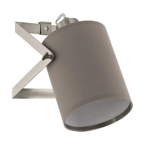Eglo Villabate 1 Table Lamp, 1 Bulb Table Lamp, Vintage, Modern, Steel and Textile, Living Room Lamp in Matte Nickel, Taupe, White, Lamp with Switch, E27 Socket