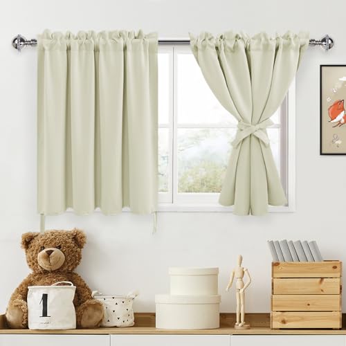 DWCN Light Beige Curtains for Bedroom, Solid Light Block Blinds for Small Window, Basement, Nursery, Rod Pocket Room Darkening Curtains 24 Length - W52 x L24, Light Beige, Set of 2