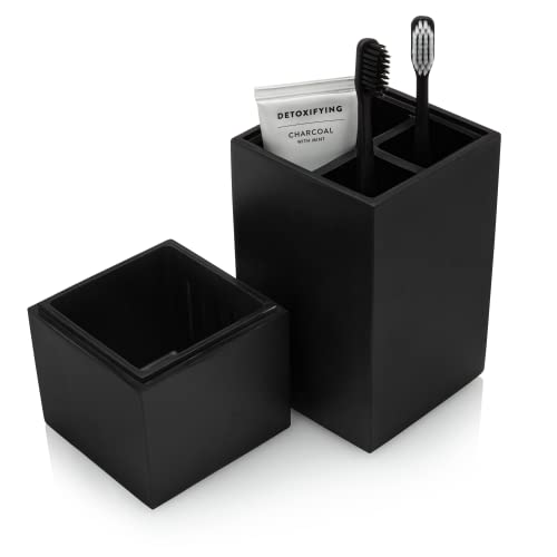 Essentra Home Toothbrush Holder with Lid, Elegant Matte Black Bathroom Toothbrush & Toothpaste Organizer ??? Matte Black Collection