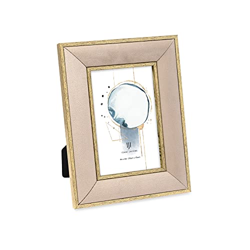 Isaac Jacobs Velvet Picture Frame with Metallic Gold Double Border, Photo Frame, Horizontal & Vertical, Made for Tabletop & Wall Display, for Home and Office (4x6, Sand)