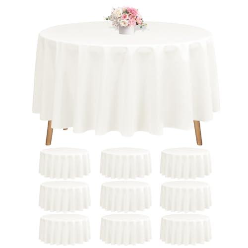 10 Pack Ivory Round Tablecloth 90 Inch Tablecloths,Stain and Wrinkle Resistant Polyester Circle Table Cloth,Washable Fabric Ivory Round Tablecloth for Wedding Banquet Party