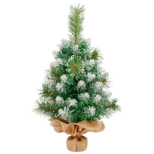 Mini Christmas Tree, 2ft/60cm Small Christmas Tree with Snowy Branches Decoration for Xmas, Office Living Room Kitchen Windowsill Christmas Desktop, Dining Tabletop